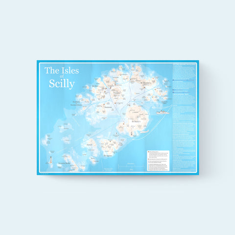 Scilly Pocket Map 1: St Mary's map showing a map of all the islands and the ferry routes between them