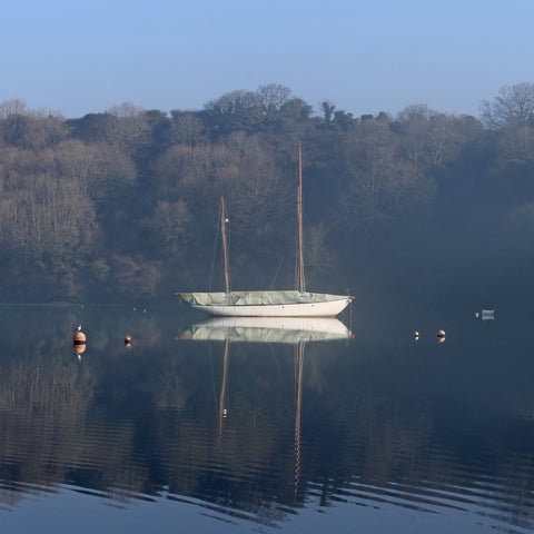 Yacht moored near Roundwood Quay, Trelissick, South Cornwall