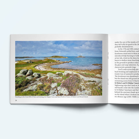 Pages from our Scilly Island by Island book on Tresco show the islands of St Helen's, Tean and Round Island.