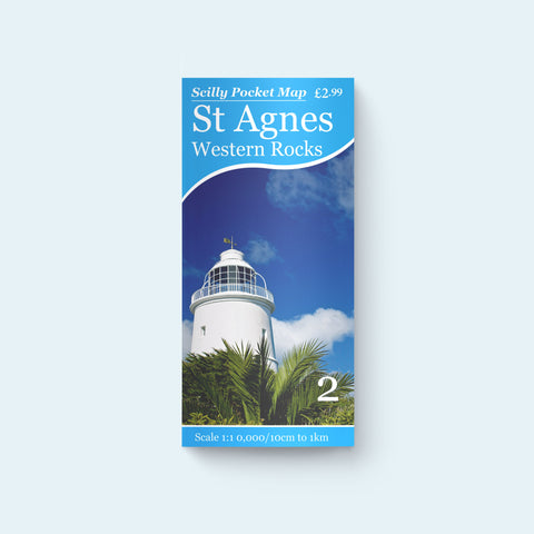 Friendly Guides Scilly Pocket Map 2: St Agnes and the Western Rocks, cover photo of St Agnes Lighthouse